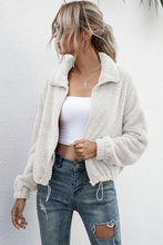 Load image into Gallery viewer, Drawstring Hem Zip Up Teddy Jacket
