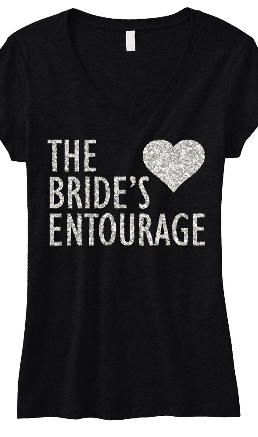 BRIDE'S ENTOURAGE Glitter Black V-neck Shirt