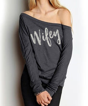 Load image into Gallery viewer, WIFEY Silver Glitter Off-Shoulder Sweater
