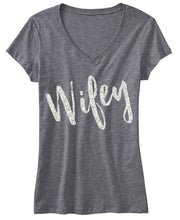 Load image into Gallery viewer, WIFEY Glitter Gray V-Neck
