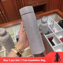 Load image into Gallery viewer, Rhinestone Stainless Steel Smart Temperature Water Bottle
